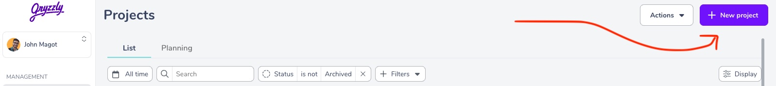 New project button