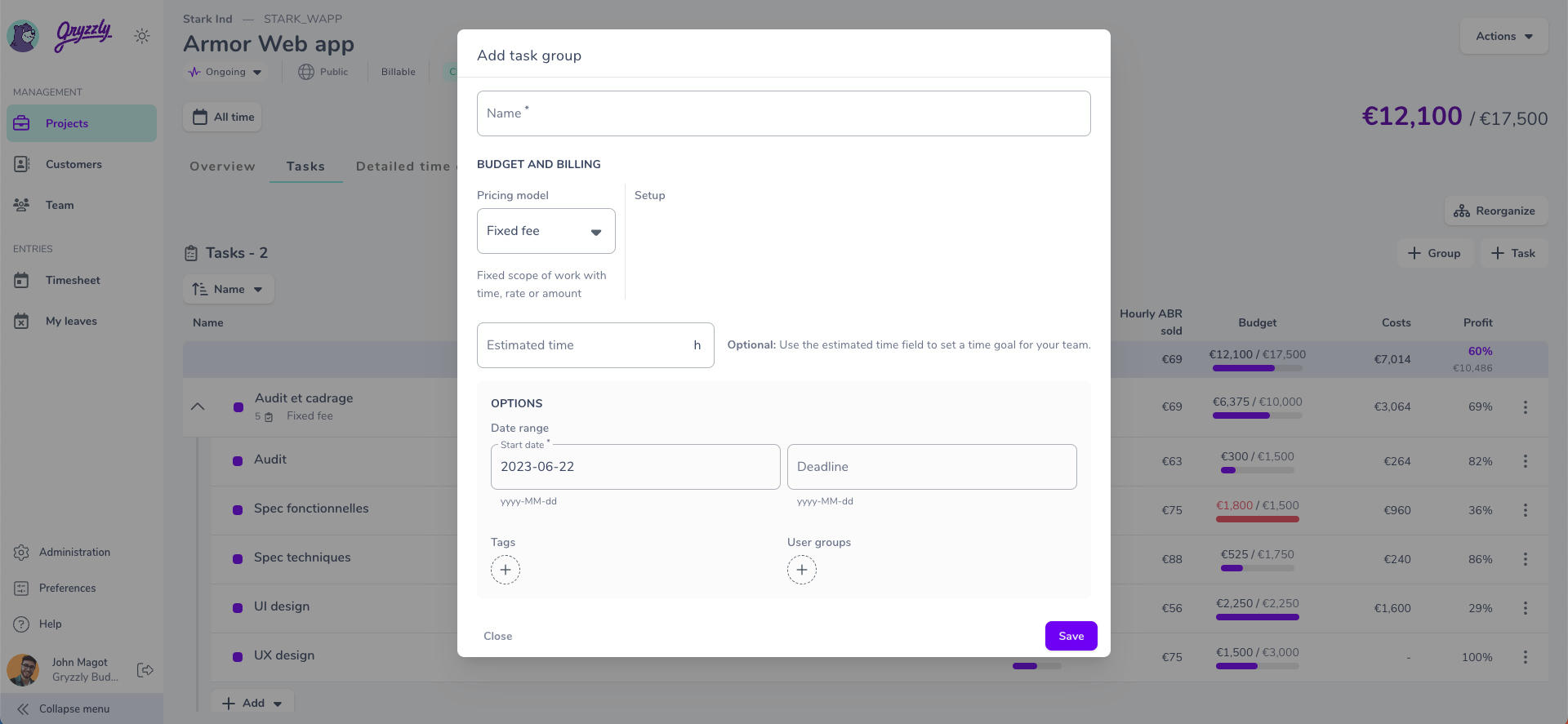 Task group creation