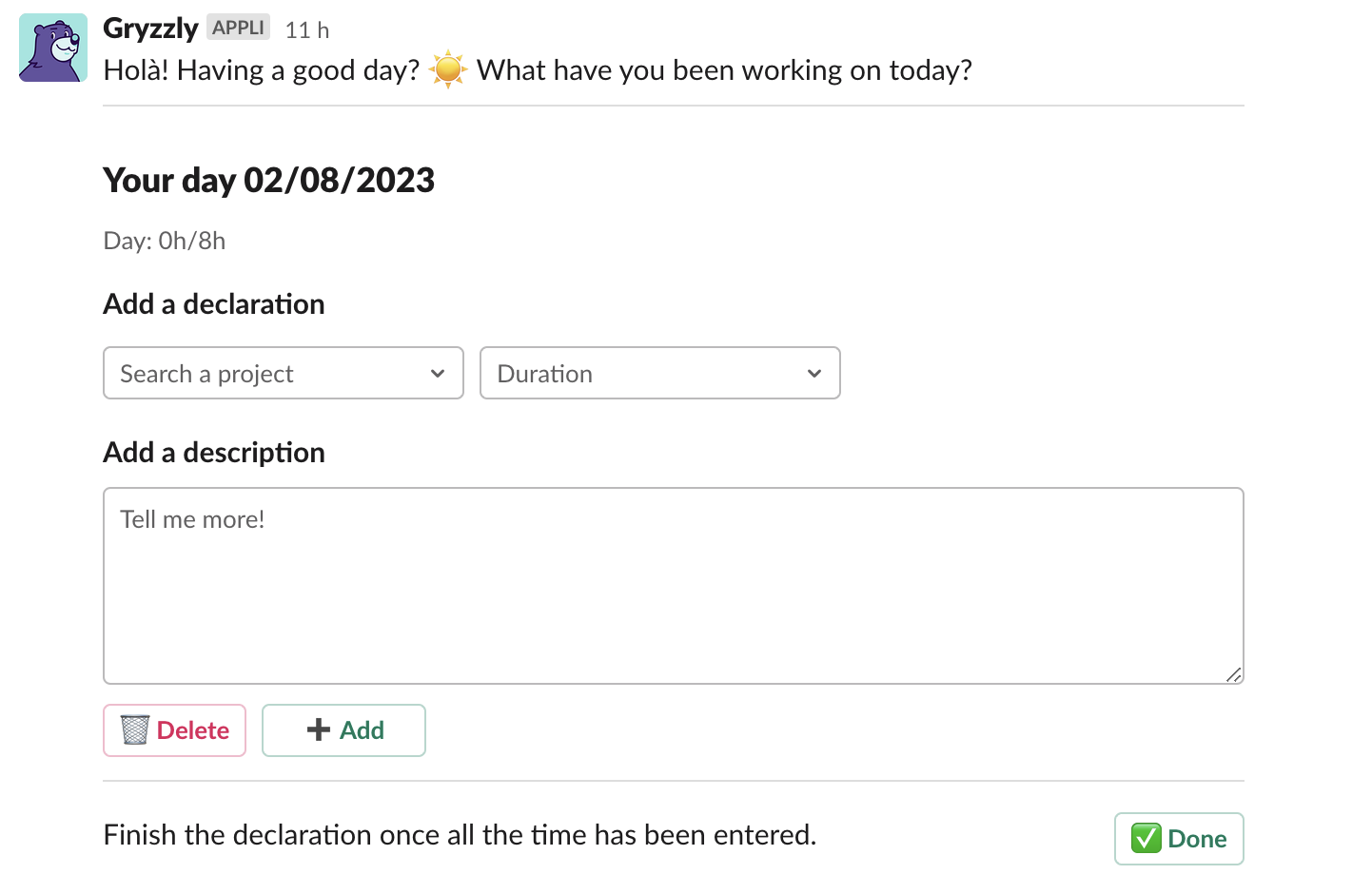time entries chatbot