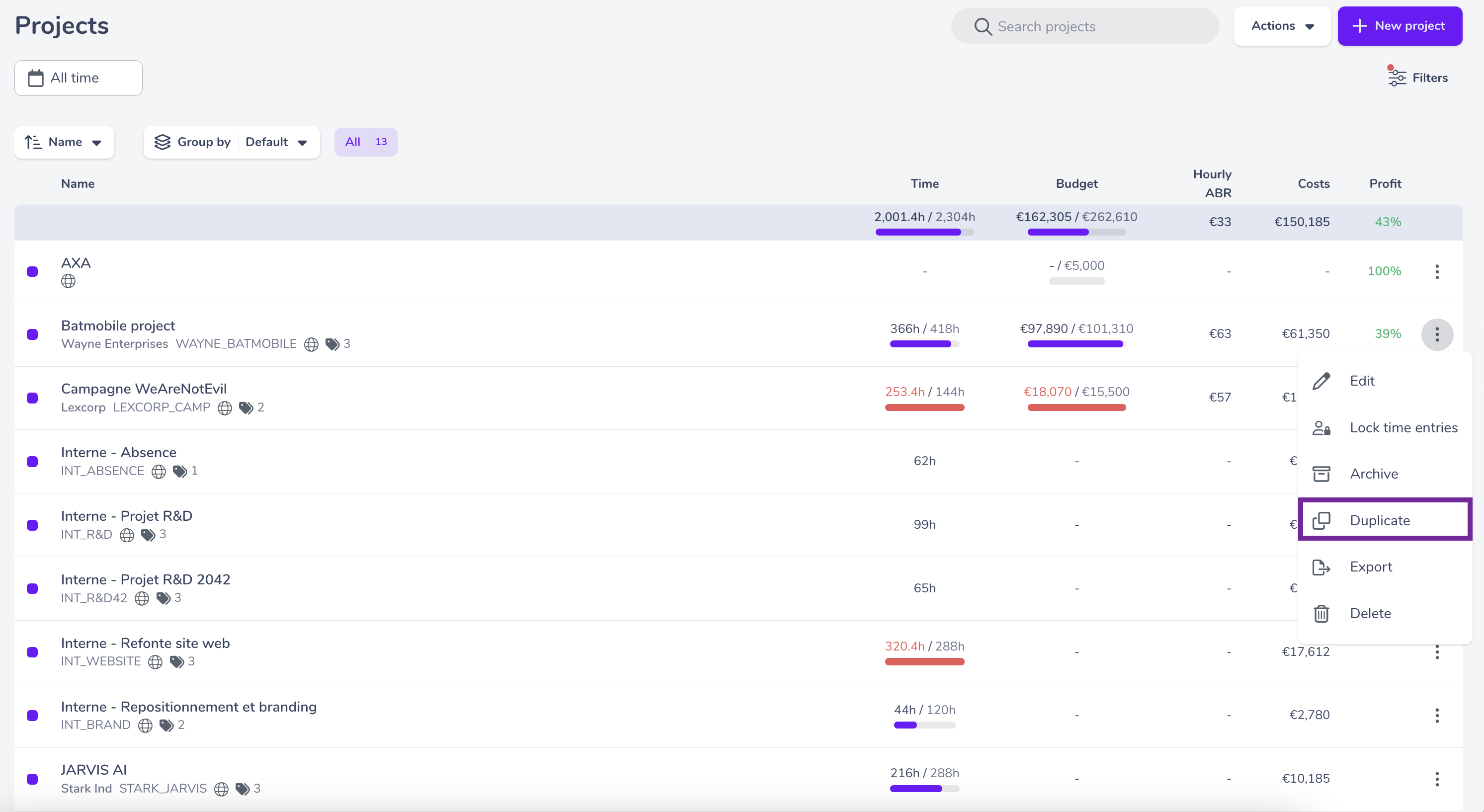 Duplicate project 