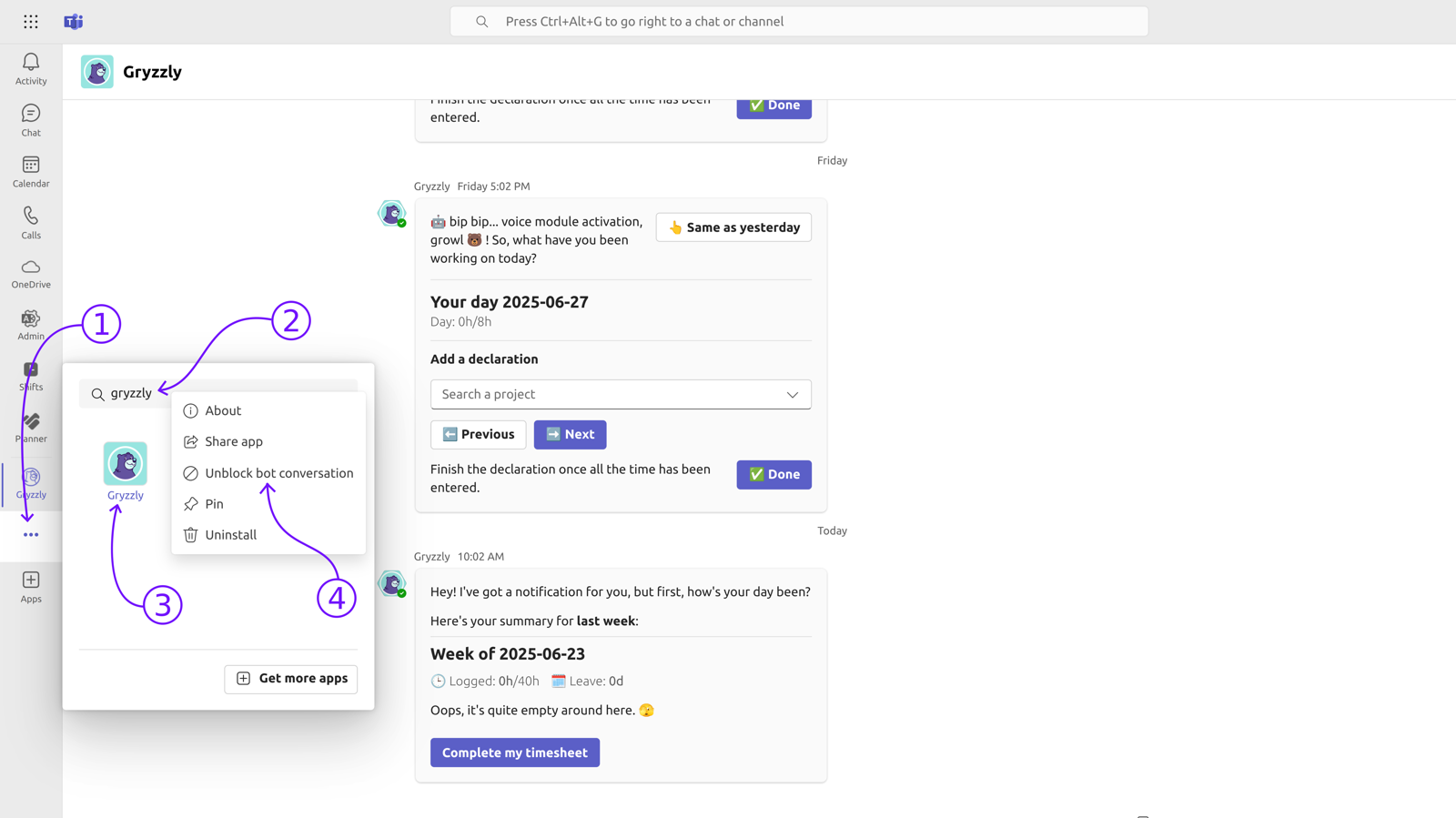 Unblock a chatbot blocked by an user.