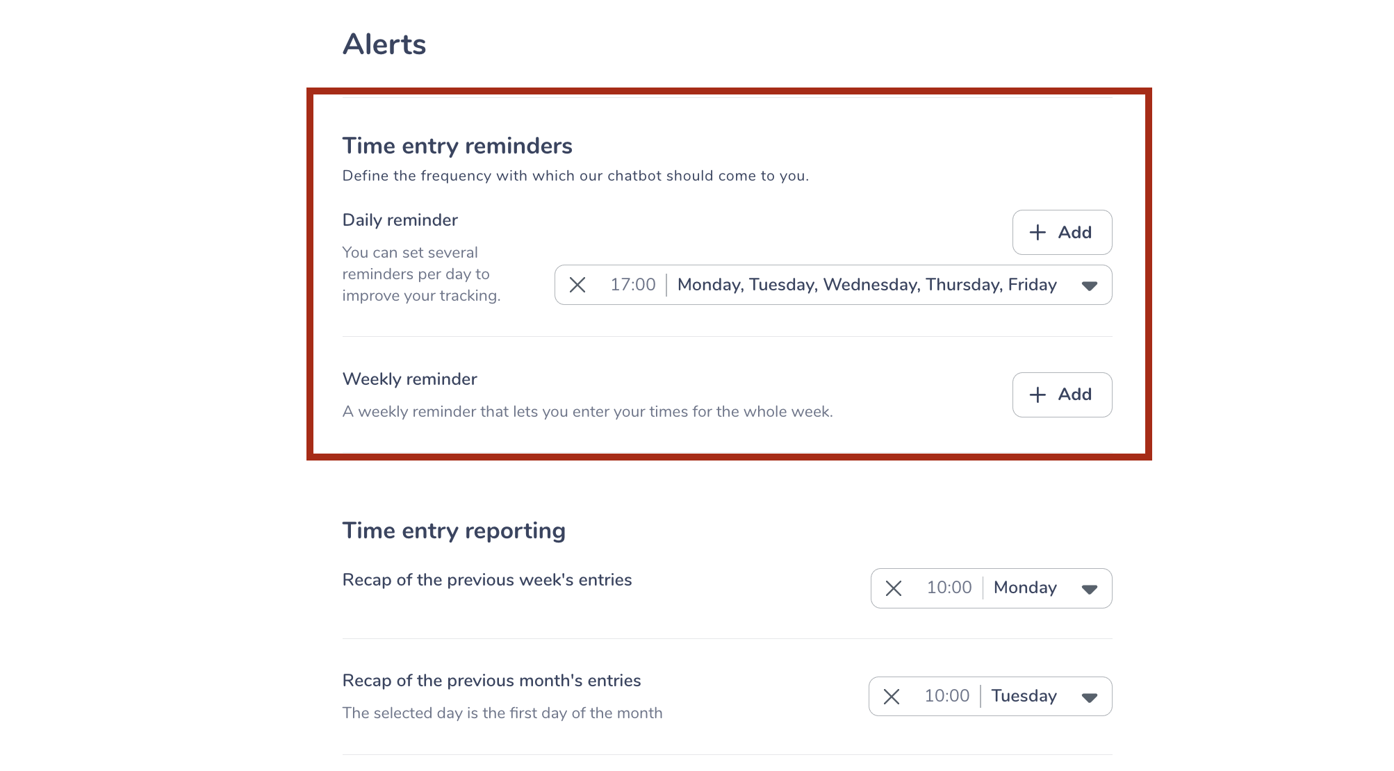 time entry reminders