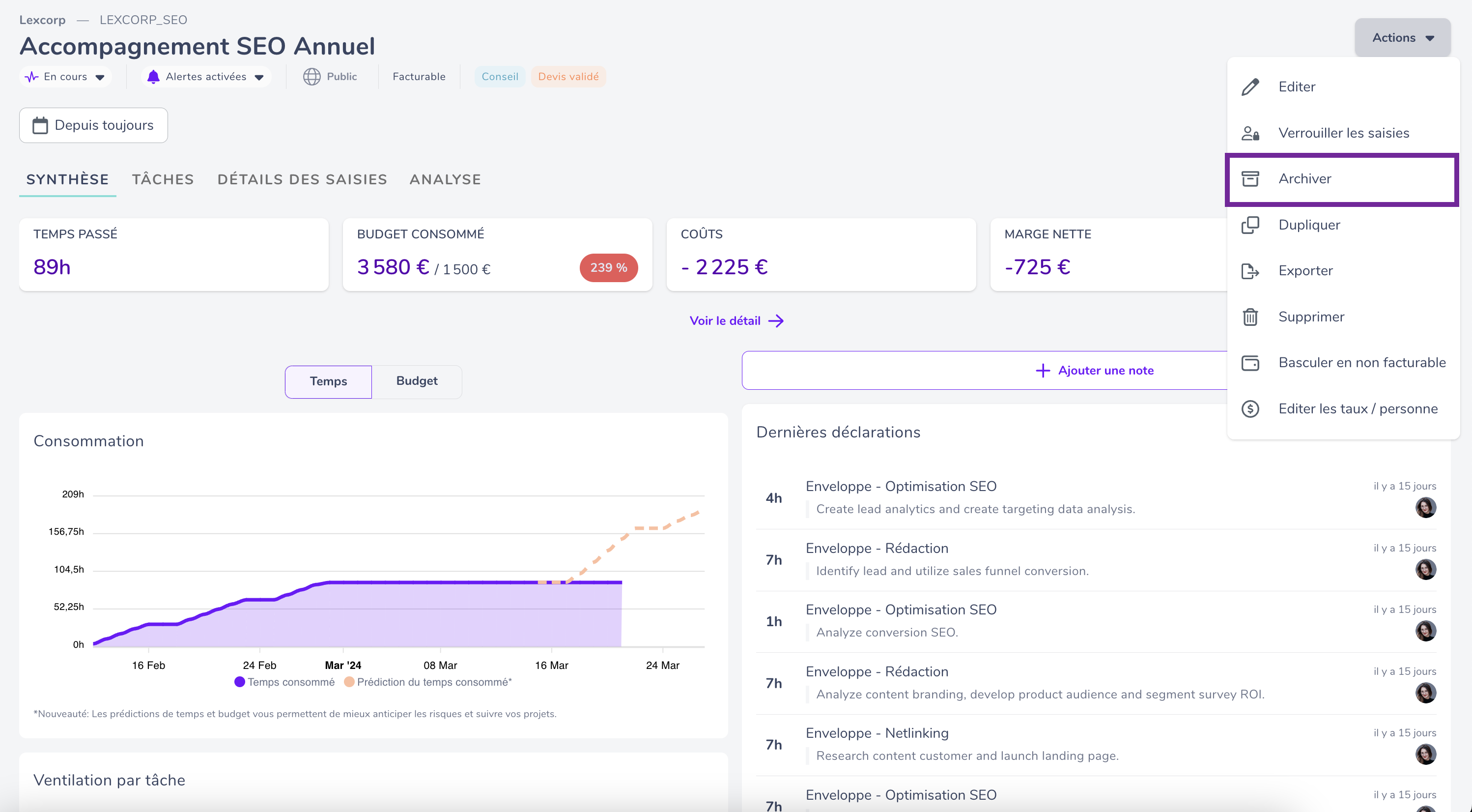 Archiver projets 