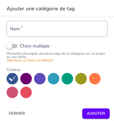 Création d’une catégorie de tags