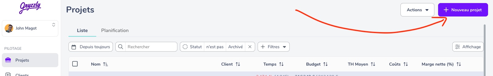 Bouton nouveau projet