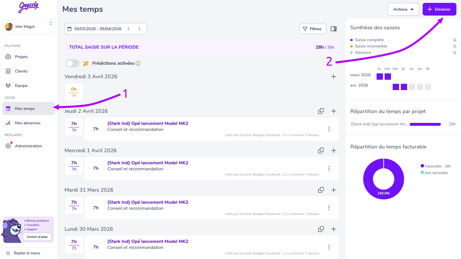 Déclarer du temps les weekend partie 1