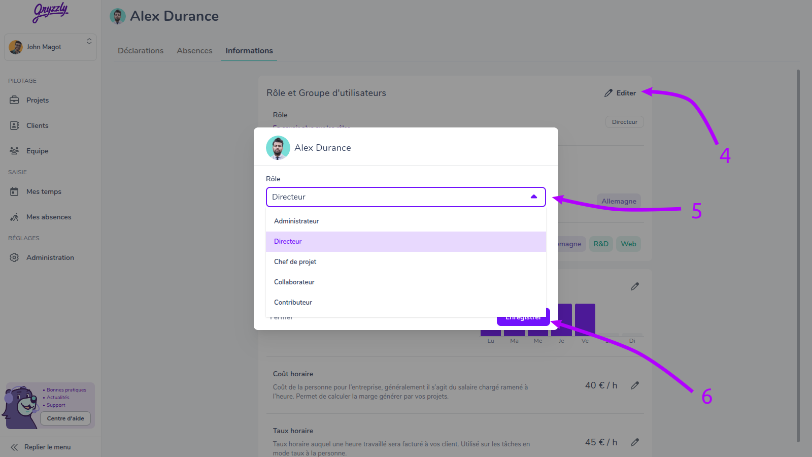 Capture d’écran annotée de la page de profil d’un utilisateur.