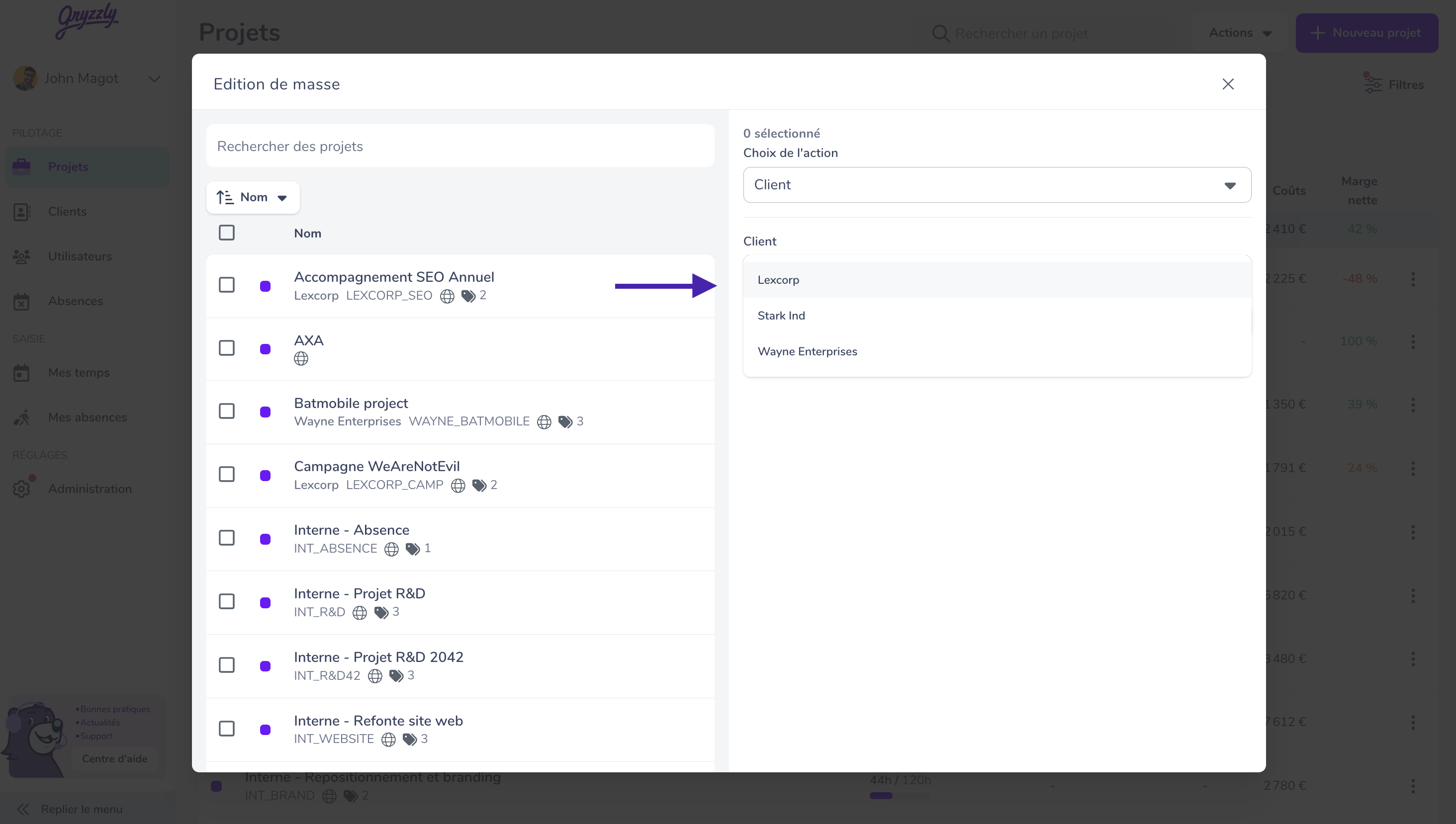 associer client