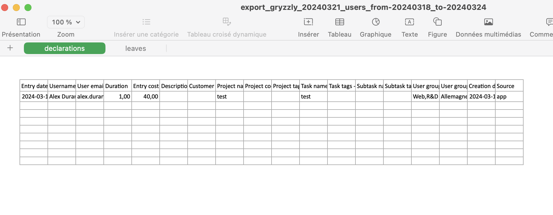 export declaration