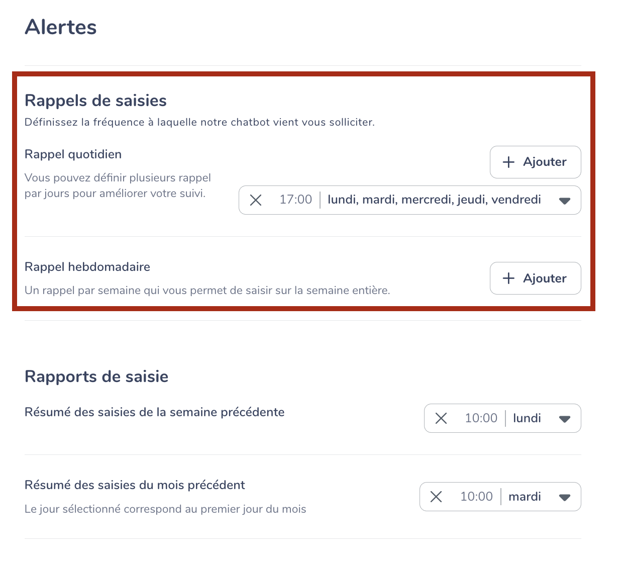 rappels saisies