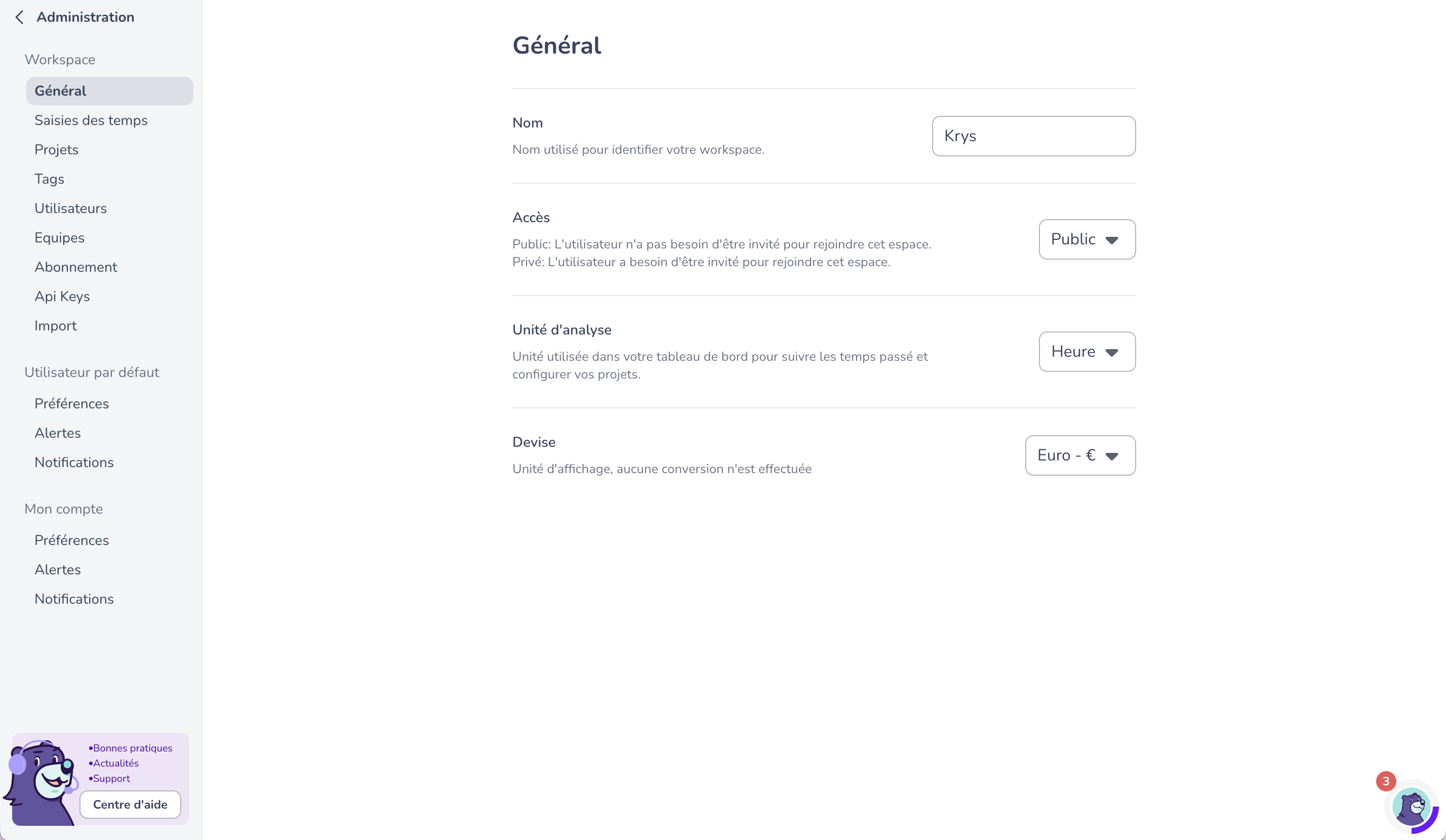 gestion workspace