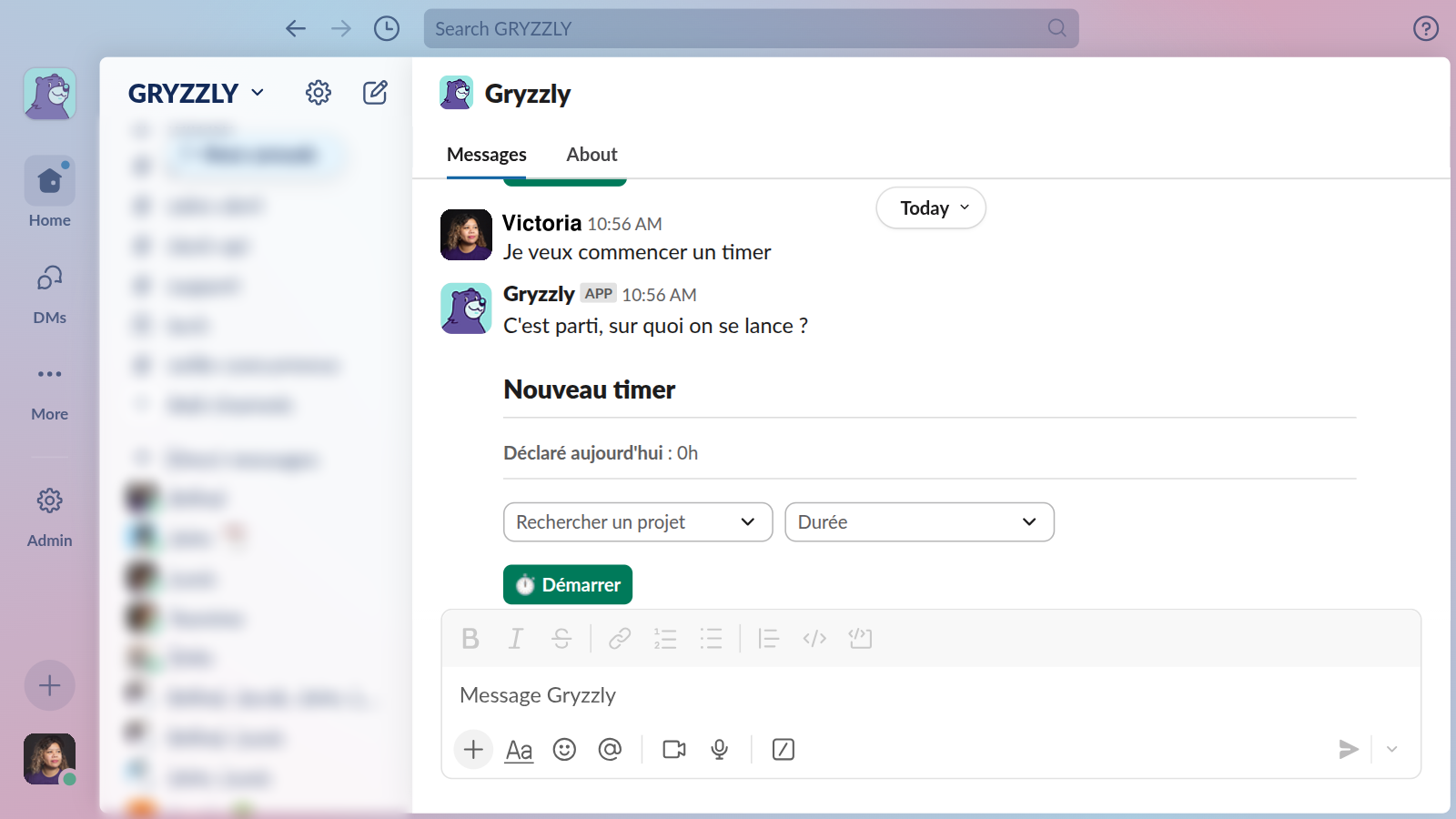 Message de configuration du timer