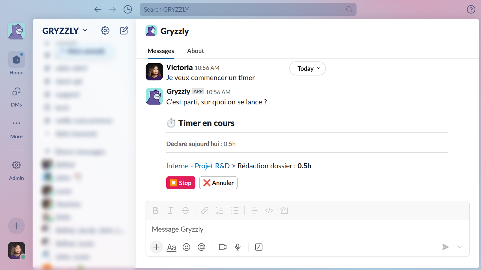 Message de timer en cours